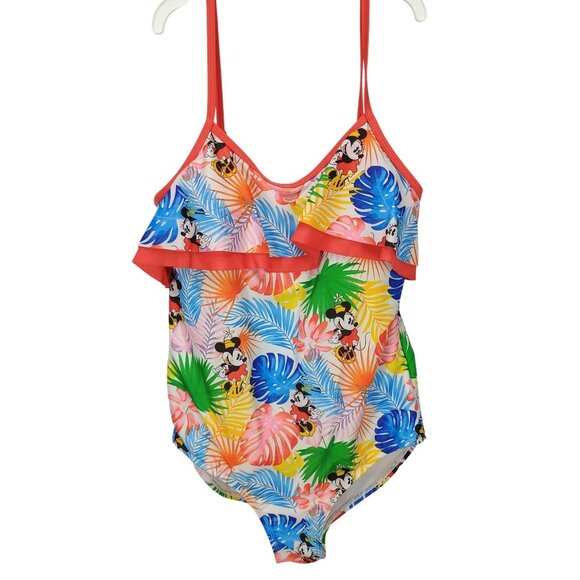 Disney Minnie Mouse One-Piece Tropical Print Swimsuit With Adjustable Straps & R - Picture 1 of 10